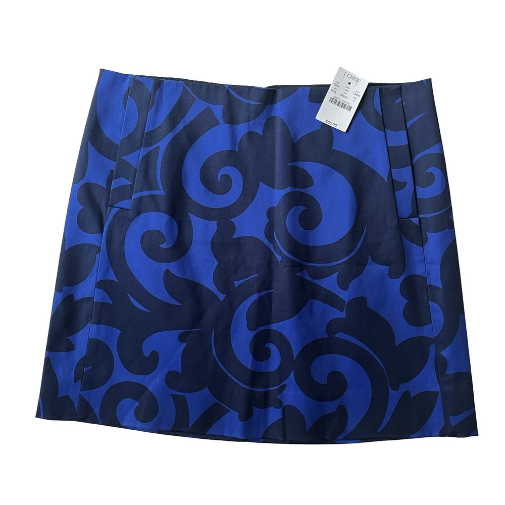 NWT J. Crew Size 4 Mini Skirt Dark Blue Pencil Floral Abstract 100% Cotton